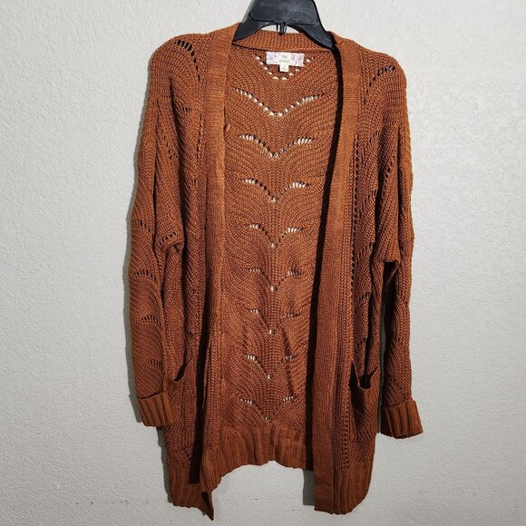 Pink Republic Cardigan Womens Duster Open-Front Pocket Small Rustic Caramel - Picture 1 of 13